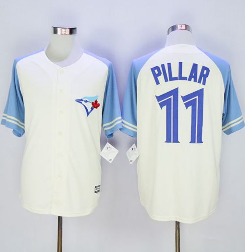 Blue Jays #11 Kevin Pillar Cream/Blue Exclusive New Cool Base Stitched MLB Jersey - Click Image to Close